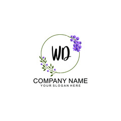 WD Initial handwriting logo vector. Hand lettering for designs