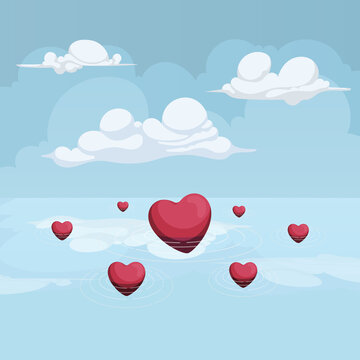 Valentine Heart Background Blue Sky Vector