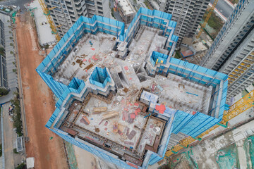 Aerial view of multistory apartment construction site in China