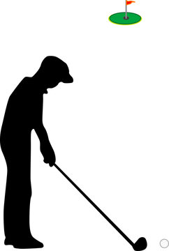 black silhouette golfer putting ball clip art preview