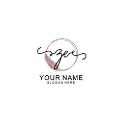 Initial ZE beauty monogram and elegant logo design  handwriting logo of initial signature