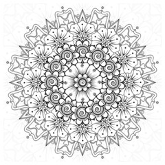 Circular pattern in form of mandala for Henna, Mehndi, tattoo, decoration. Decorative ornament in ethnic oriental style. Coloring book page.