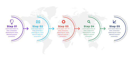 line style five steps modern infographic template design