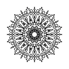 Circular pattern in form of mandala for Henna, Mehndi, tattoo, decoration. Decorative ornament in ethnic oriental style. Coloring book page.