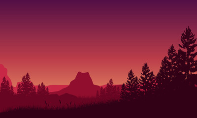 Realistic mountain view from outside the city with dry tree aesthetic silhouette