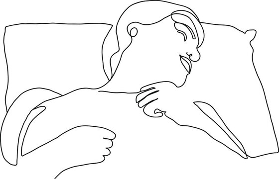 The Woman Is Sleeping. Vector Line Illustration. Dream.