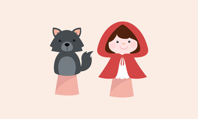 Little red riding hood and the wolf hand puppets