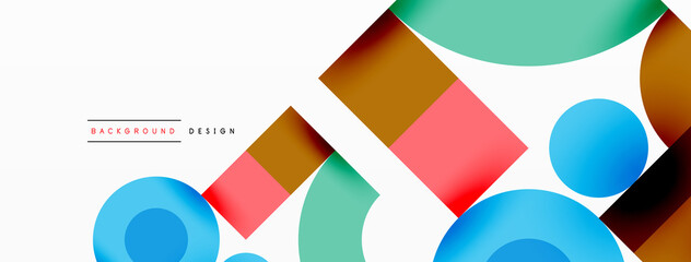 Circle and square geometric background. Round shapes with squares and triangles composition for wallpaper, banner, background or landing