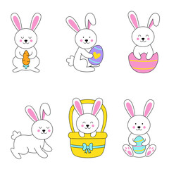 Set of cute Easter rabbits in cartoon style.