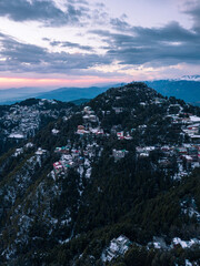 View of snow covered Pir Panjal range at Dalhousie, Himachal Pradesh, India.