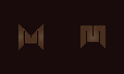 Set of modern letter logo M in golden line art style. Beautiful logotype initial designs for personal and company branding. EPS10 #03