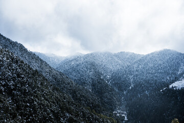 Snow covered mountains in winter, Dalhousie, Himachal Pradesh, India.