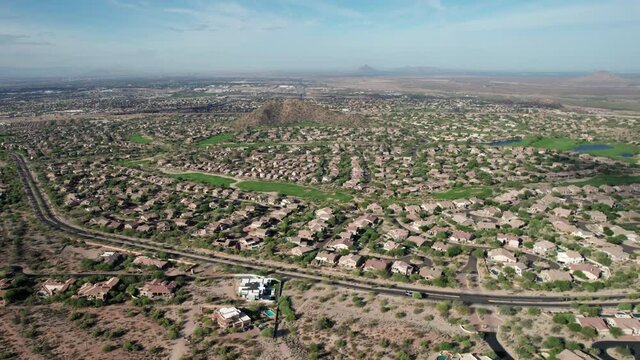 Slow Drone Zoom Out from Neighborhood Golf Course in Arizona
