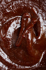 Top view of a closeup of bbq sauce