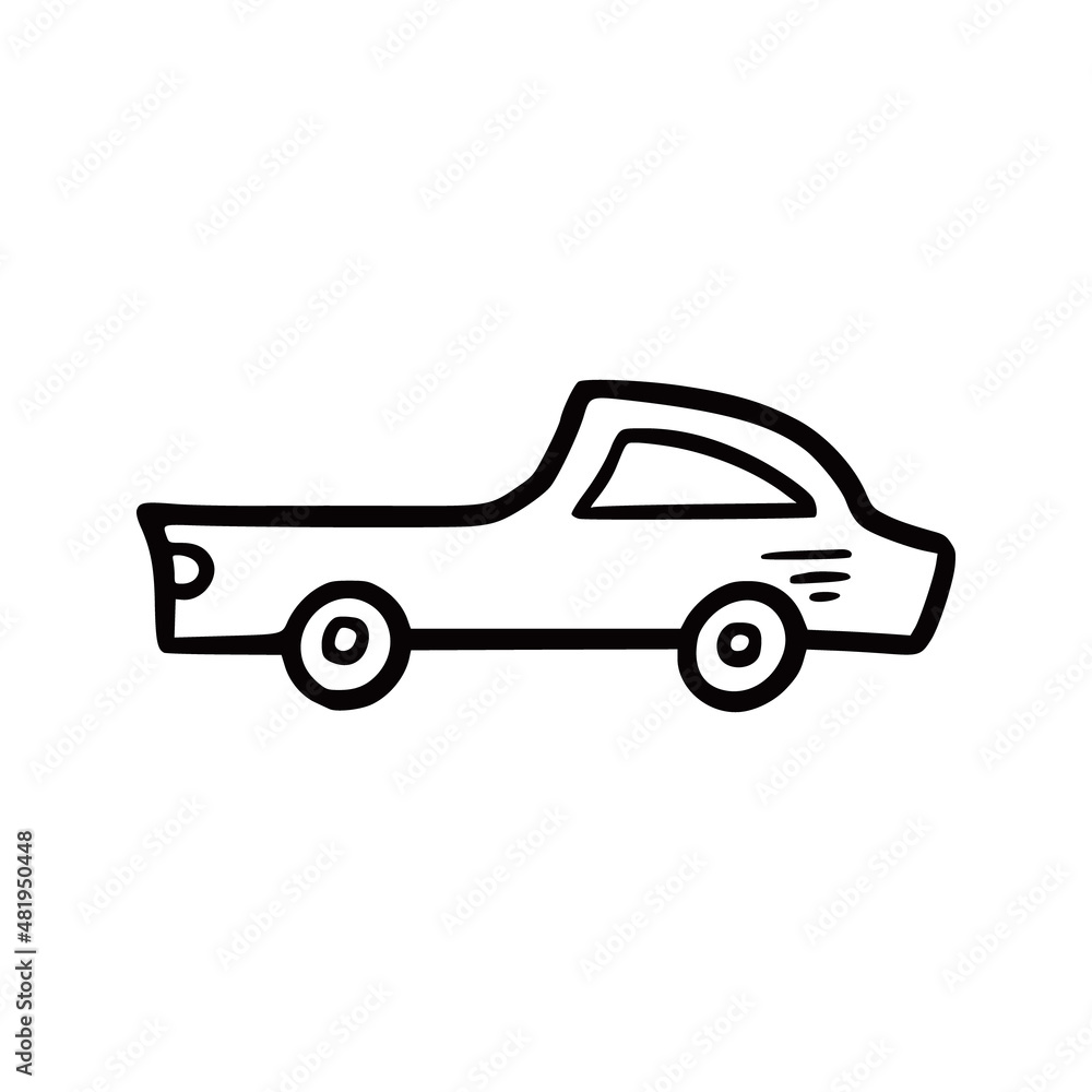 Wall mural Doodle car. Funny sketch scribble style. Hand drawn toy car vector illustration.