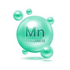  Minerals Manganese Mn and Vitamin for health. Medical and dietary supplement health care concept. 3D Vector EPS10 illustration. Isolated on a white background.