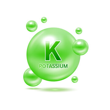 Minerals potassium and Vitamin for health. Medical and dietary supplement health care concept. 3D Vector EPS10 illustration. Isolated on a white background.