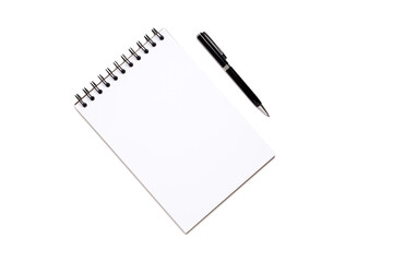 Top view, empty notebook and pen on a white background.with clipping path