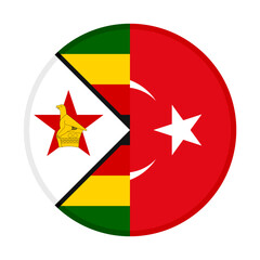 round icon with zimbabwe and turkey flags. vector illustration isolated on white background