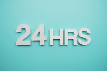24 Hours alphabet letters on blue background