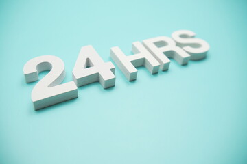 24 Hours alphabet letters on blue background