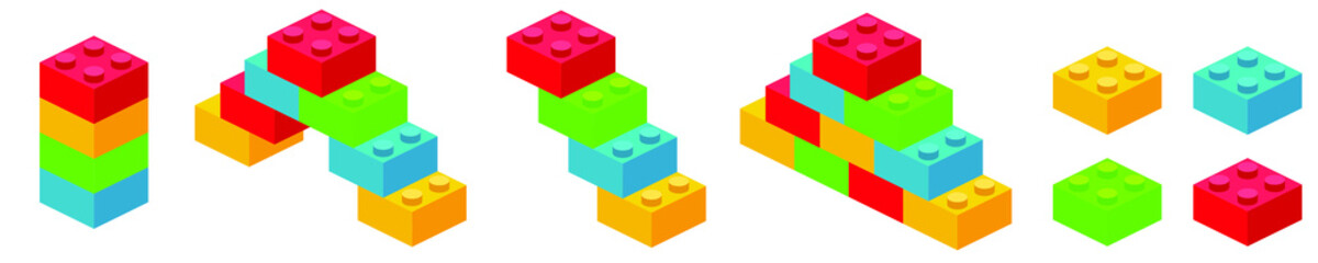 Building plastic toy bricks or child blocks construction flat cartoon illustration element isolated clipart building blocks, color vector icon