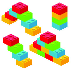 Building plastic toy bricks or child blocks construction flat cartoon illustration element isolated clipart building blocks, color vector icon