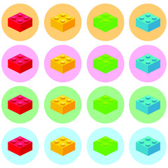 Building plastic toy bricks or child blocks construction flat cartoon illustration element isolated clipart building blocks, color vector icon