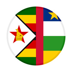 round icon with zimbabwe and central african republic flags. vector illustration isolated on white background