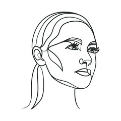 Continuous line drawing of woman face. One line woman portrait