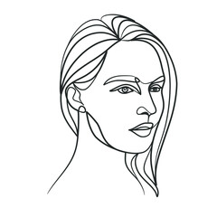 Continuous line drawing of woman face. One line woman portrait