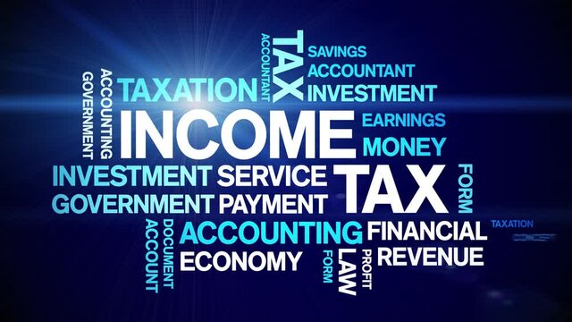 income tax Animated Tag Word Cloud;Text Design Animation typography seamless loop.