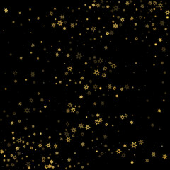 Falling Snow flakes golden pattern Holiday Vector