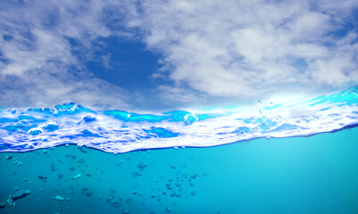 Water and air bubbles over white background,Blue sea waves.