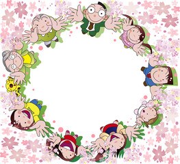 Obraz premium 桜を見る人々の輪