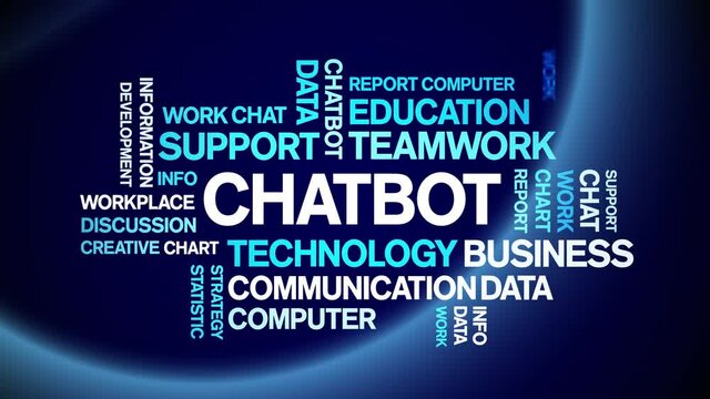 Chatbot Animated tag word cloud;text design animation kinetic typography seamless loop.