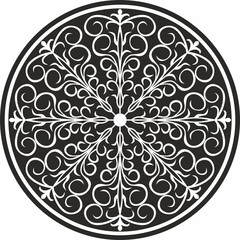 Vector round monochrome floral european national pattern. Ethnic circle ornament of Ancient Greece, Roman Empire.
