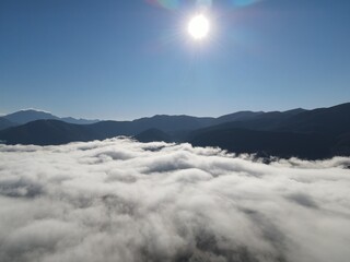 defauAerial View Massive Clouds Of Fog Above The valley Of Koritiani Village In thesprotia, Epirus, Greecelt