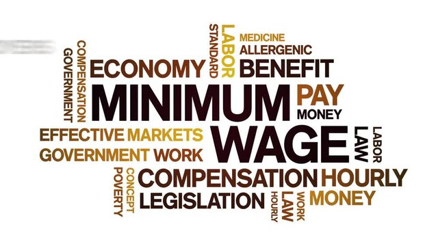 Minimum Wage Animated tag word cloud;text design animation kinetic typography seamless loop.