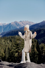 woman nature autumn style travel to the mountains relaxation