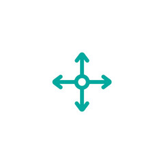 four blue rounded arrows point out from the center and circle. Expand. Outward Directions icon. Vector illustration.
