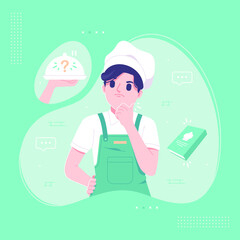 chef thinking recipe illustration background
