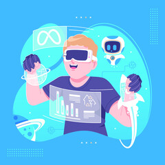 futuristic meta vr gloves technology illustration background