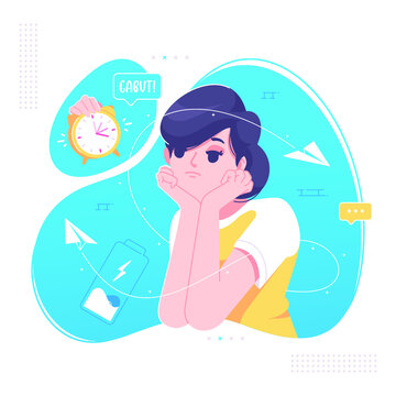 bored girl wasting time illustration