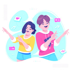 dancing trend on social media illustration background