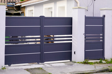 door modern steel aluminum grey gate portal of suburb house