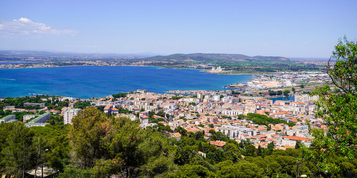 Sete city bay sea in France from Mont Saint Clair panoramic view Mediterranean south french coast