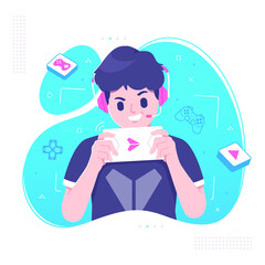 mobile gaming addict gamer character illustration background