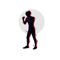 Boxing girl silhouette in fighting logo design