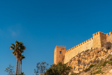 Fototapeta na wymiar Walls of the Alcazaba the town of Almeria, Andalusia. Spain. Costa del sol in the mediterranean sea